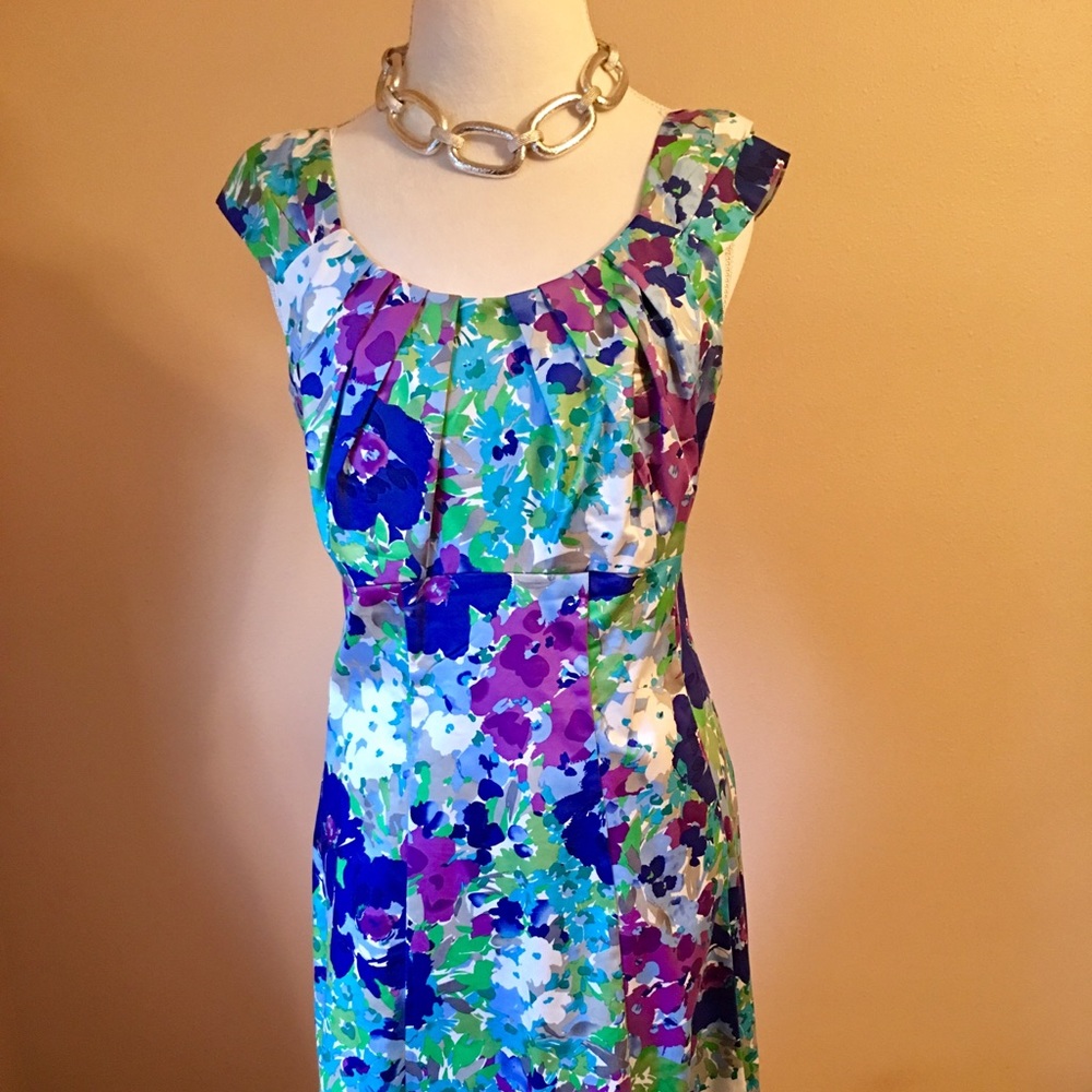 London Times Sleeveless Floral Swing Dress Size 14